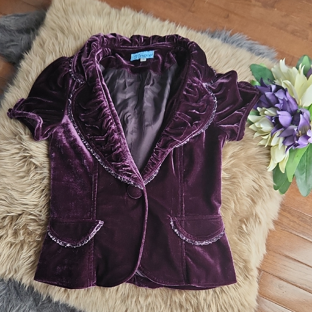 Rich Purple Cap Sleeves Velvet Blazer